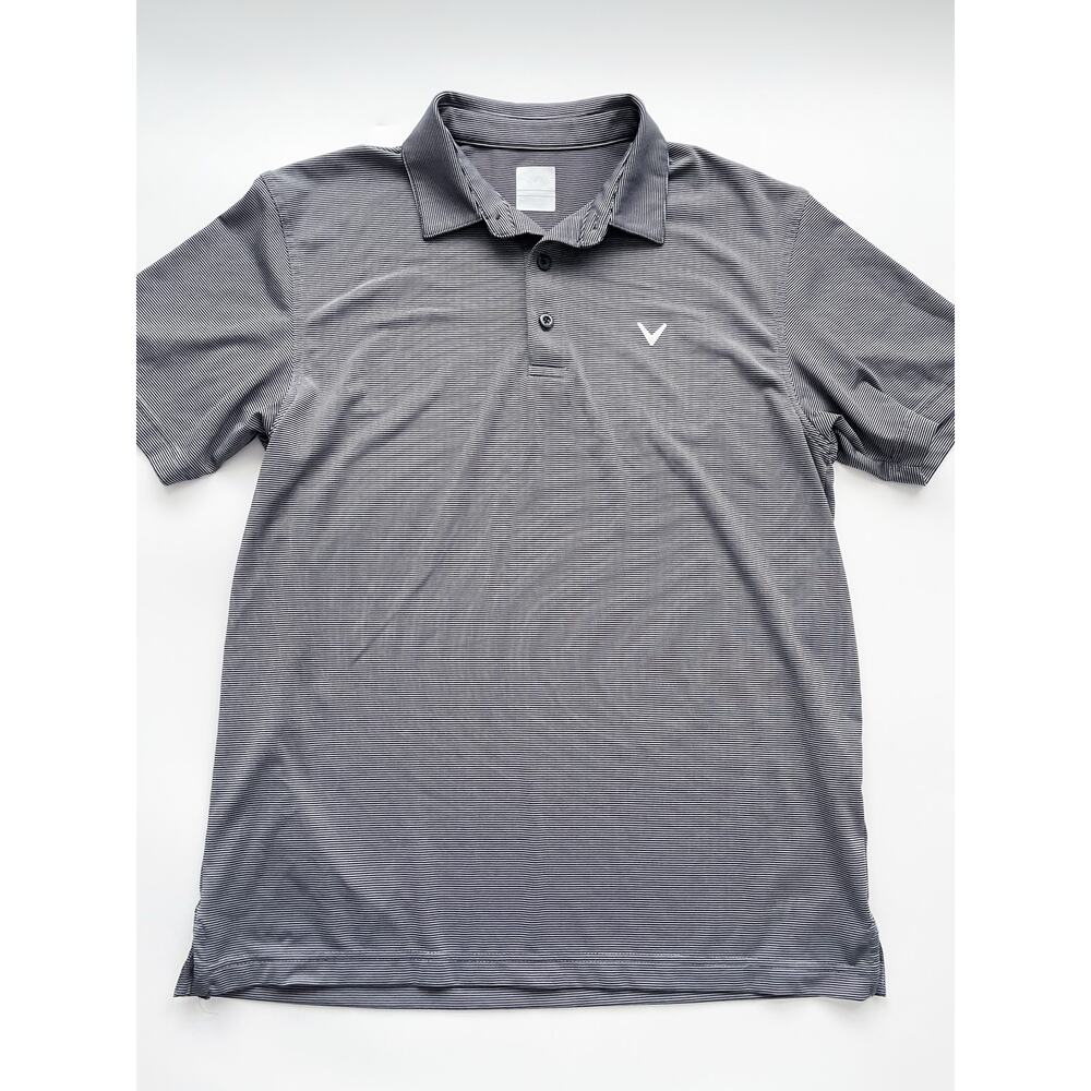 Men's Callaway Gray Striped Opti-Dri Short Sleeve Golf Polo Size Medium